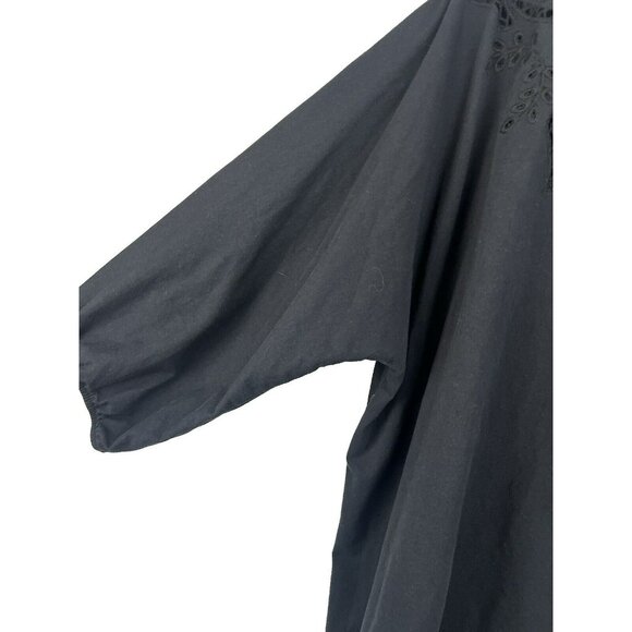Soft Surroundings Women's Top 1X Solid Black 3/4 Puff Sleeve Lace Cotton Blend - Picture 3 of 7